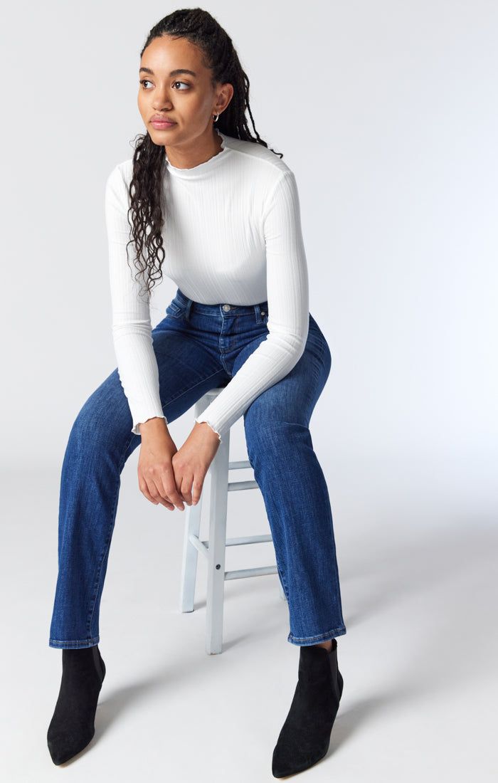 KENDRA STRAIGHT LEG JEANS IN DARK BRUSHED FEATHER BLUE sold by Mavi