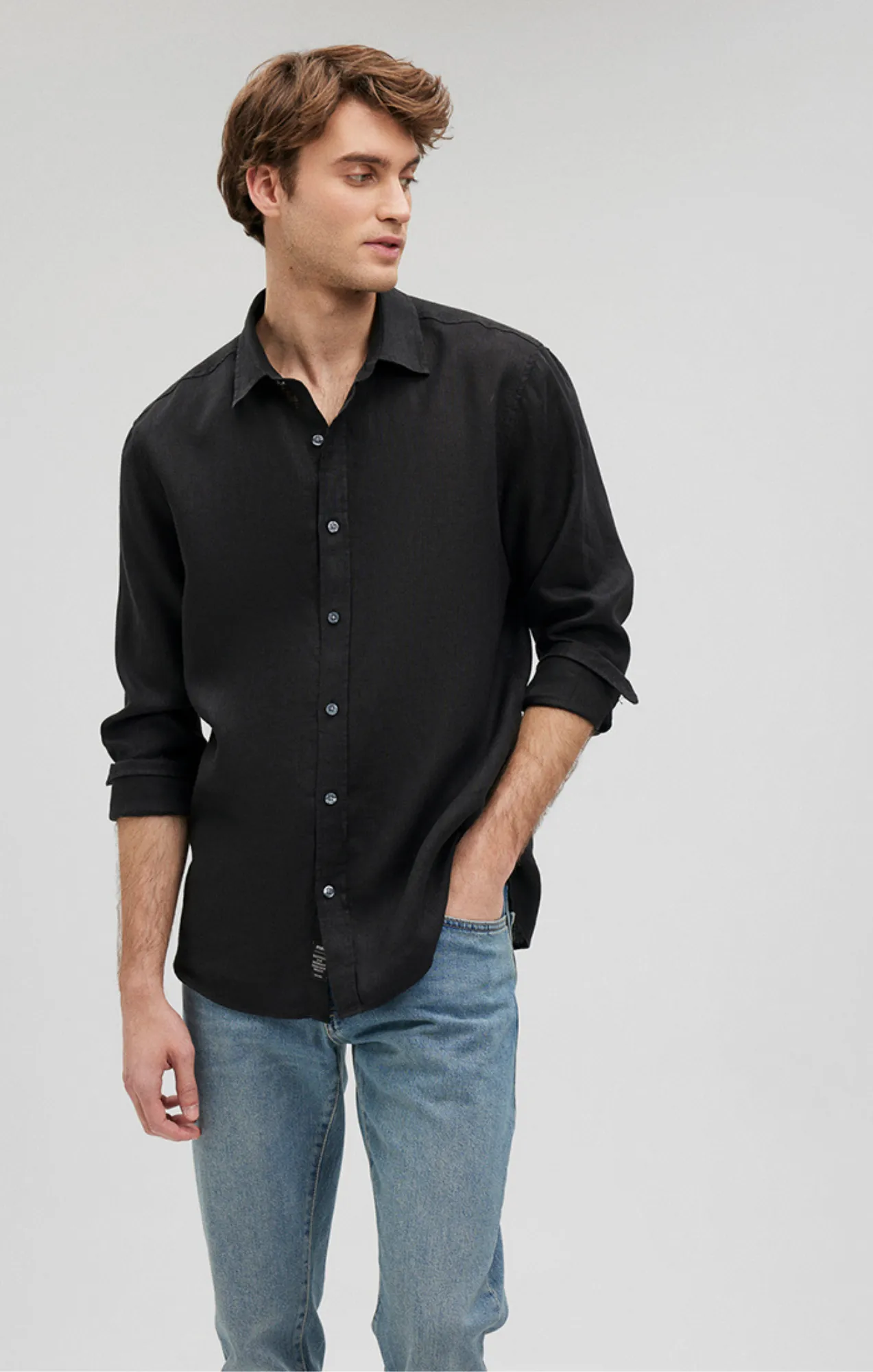 LINEN BUTTON-UP SHIRT IN BLACK sold by Mavi
