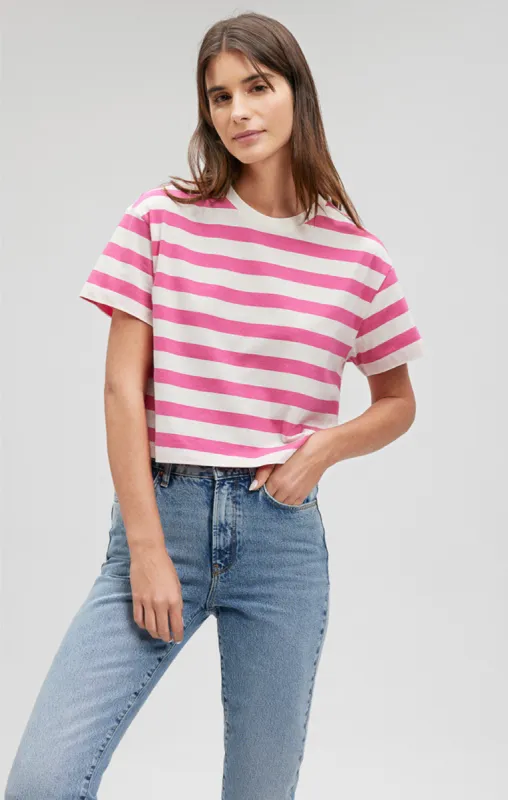 STRIPED CREW NECK T-SHIRT IN SHOCKING PINK STRIPE sold by Mavi