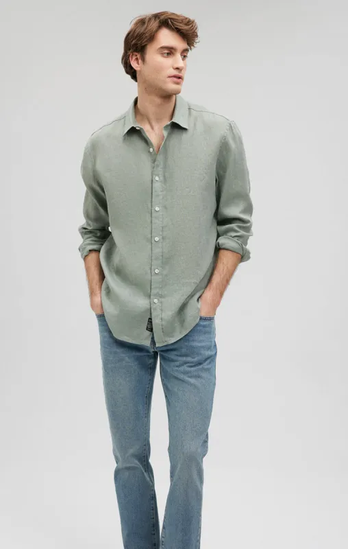 LINEN BUTTON-UP SHIRT IN CHINOIS GREEN sold by Mavi