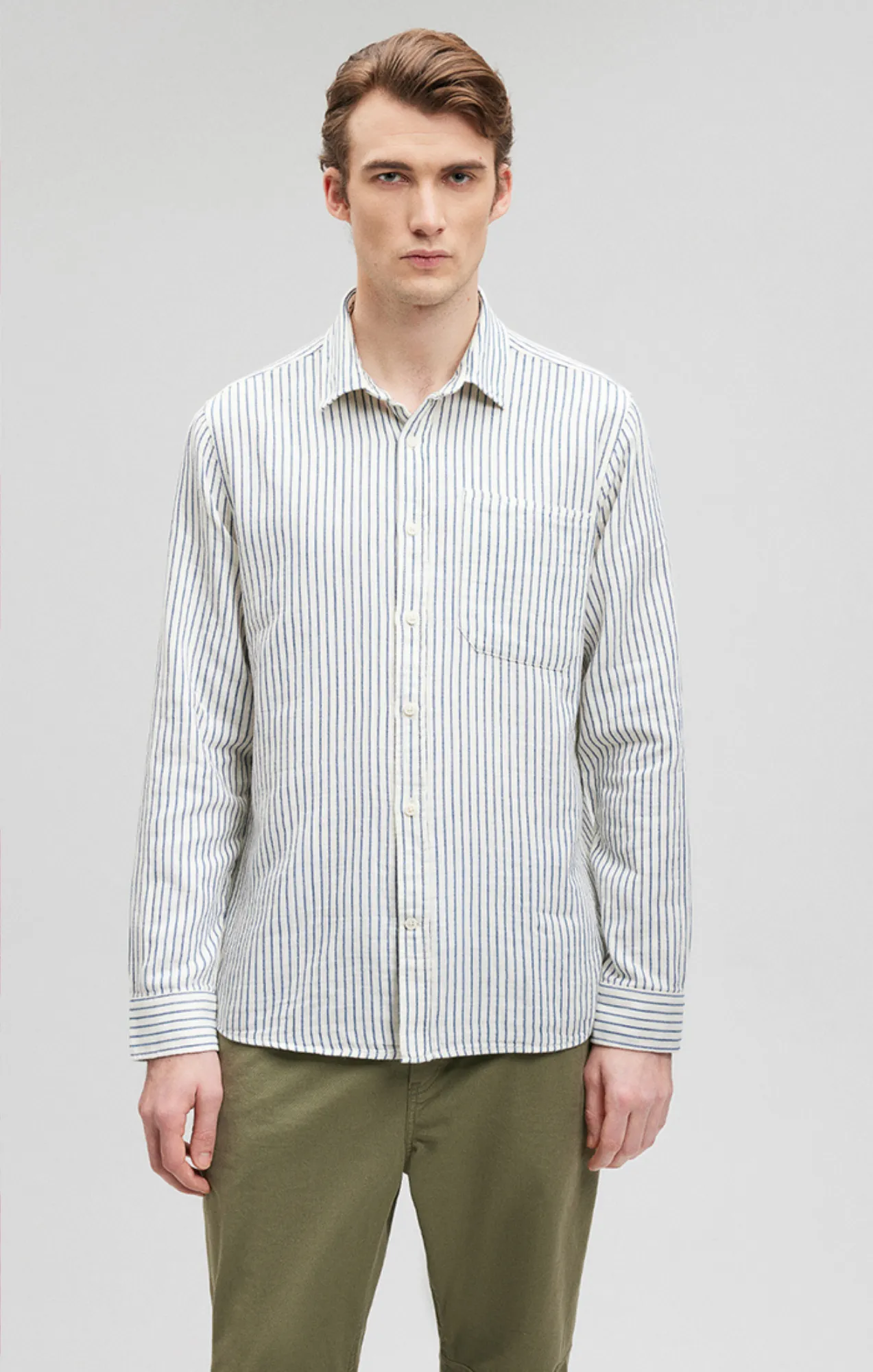 STRIPED BUTTON-DOWN LONG SLEEVE SHIRT IN DARK DENIM sold by Mavi product image thumbnail 4