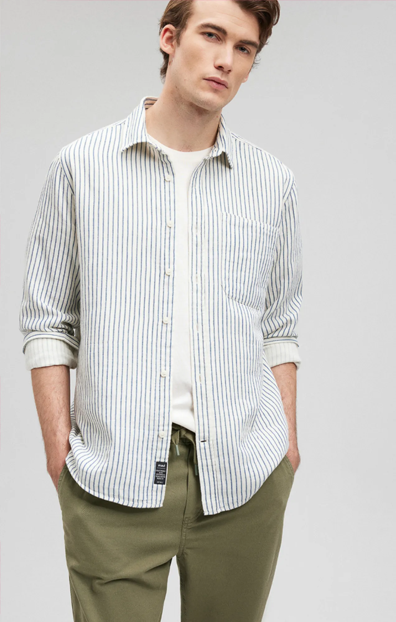 STRIPED BUTTON-DOWN LONG SLEEVE SHIRT IN DARK DENIM sold by Mavi