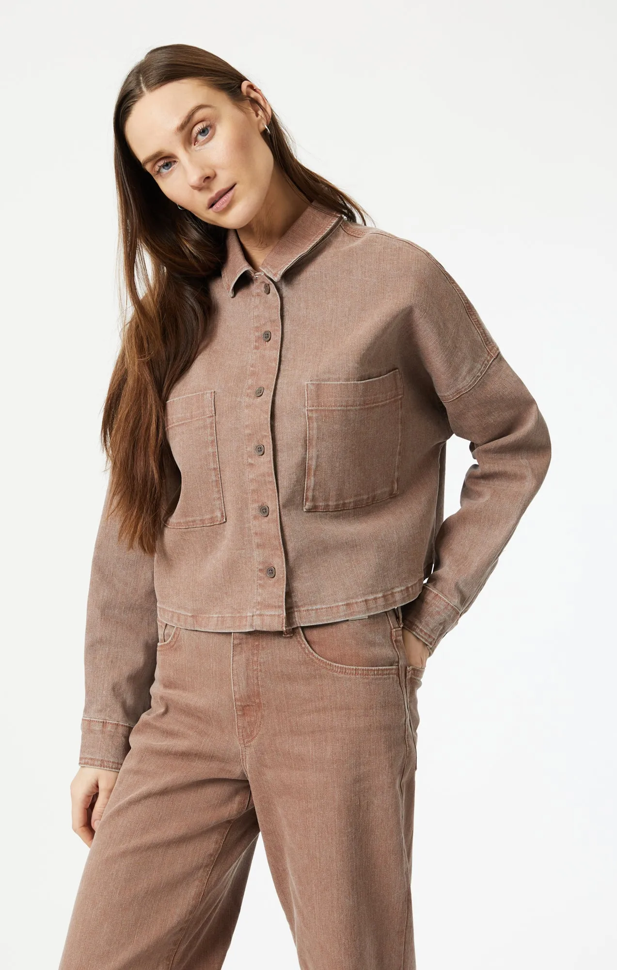 VIVI CROP LONG SLEEVE SHIRT IN ROSE NATURAL DYE sold by Mavi product image thumbnail 2