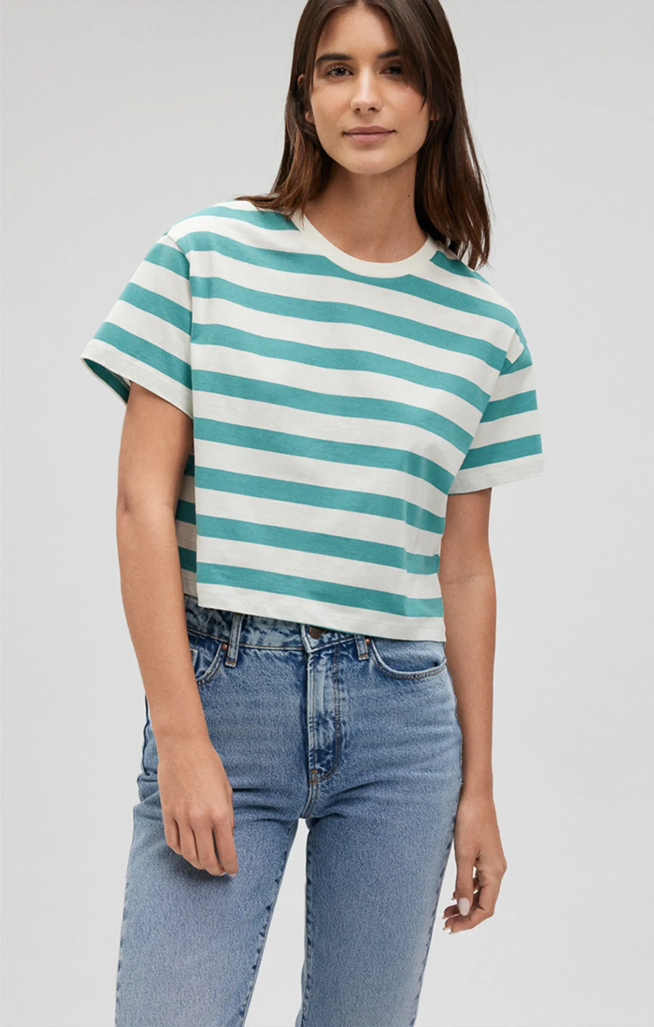 STRIPED CREW NECK T-SHIRT IN BRISTOL BLUE sold by Mavi