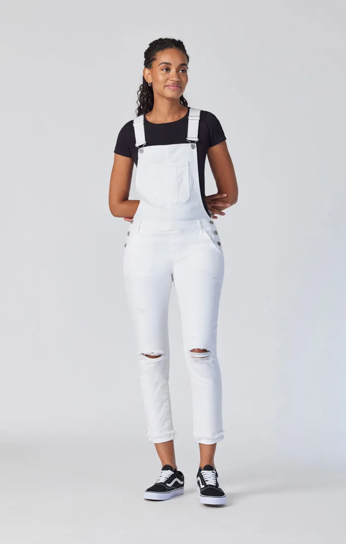 EDERA OVERALLS IN WHITE RIPPED & FRINGE sold by Mavi