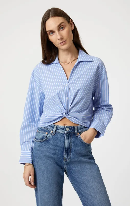 KNOT FRONT LONG SLEEVE SHIRT IN BLUE STRIPED sold by Mavi