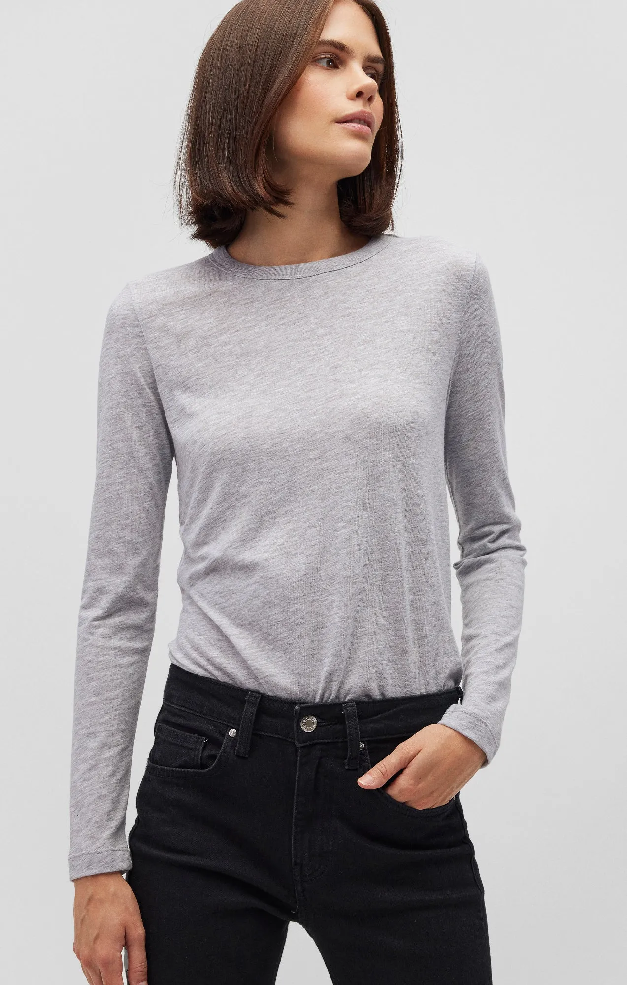 LONG SLEEVE CREW NECK T-SHIRT IN SNOW GREY MELANGE sold by Mavi product image thumbnail 2