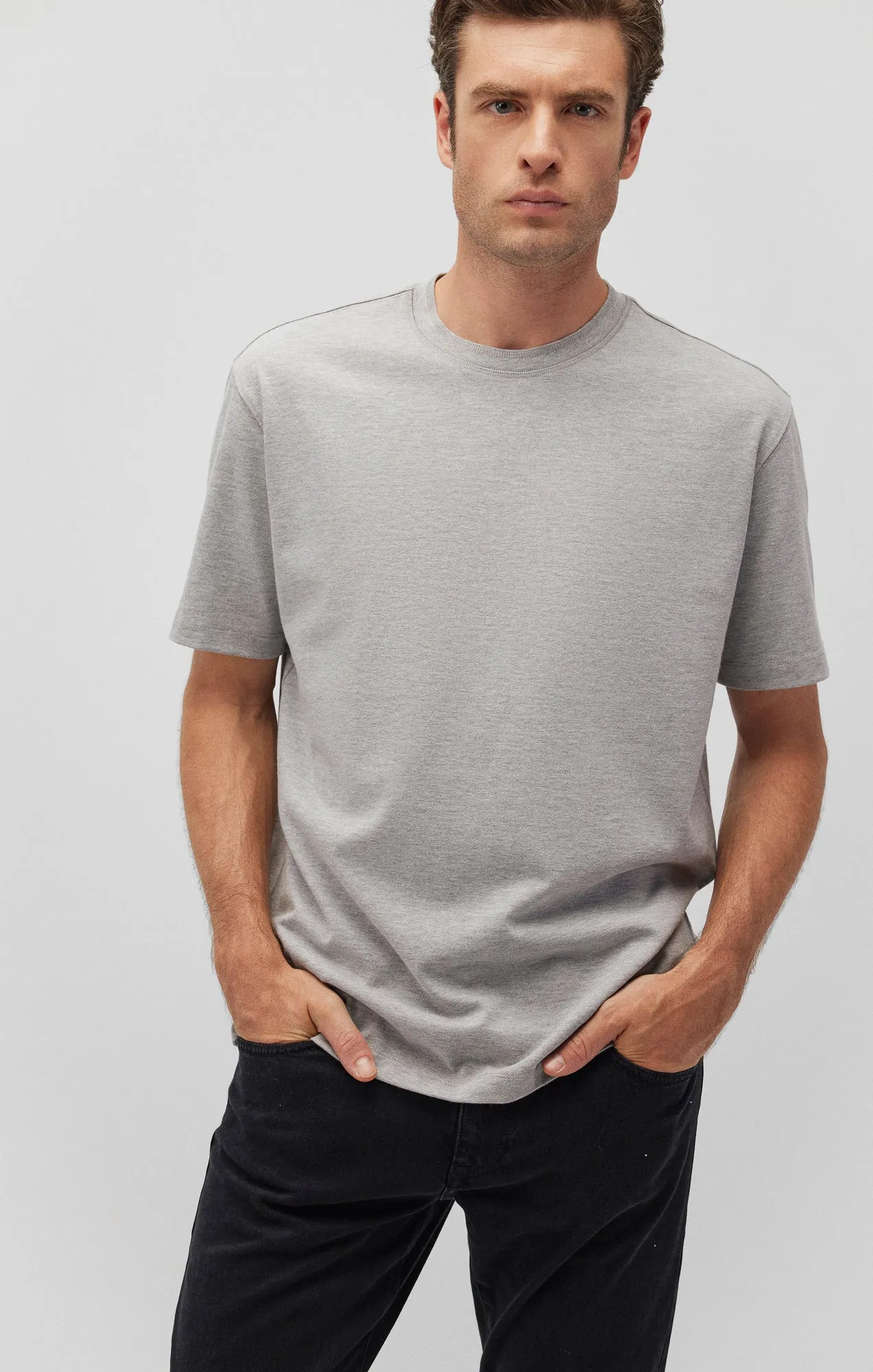SHORT SLEEVE T-SHIRT IN LIGHT GREY MELANGE sold by Mavi