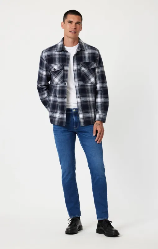 MARCUS SLIM STRAIGHT LEG IN DARK BRUSHED FEATHER BLUE sold by Mavi