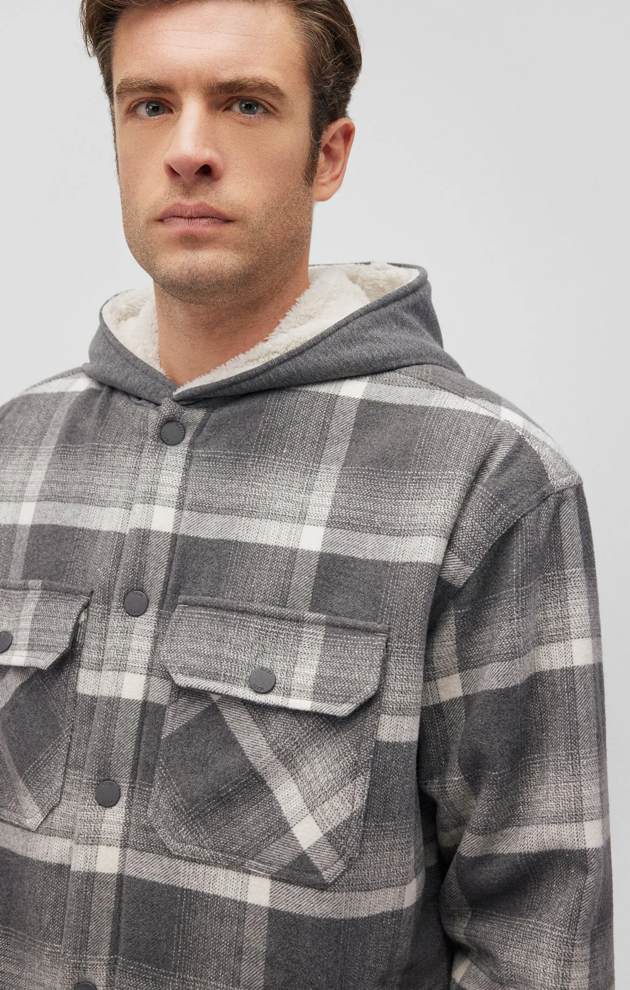 PLAID HOODED SHACKET IN BLACK CHECK sold by Mavi product image thumbnail 4