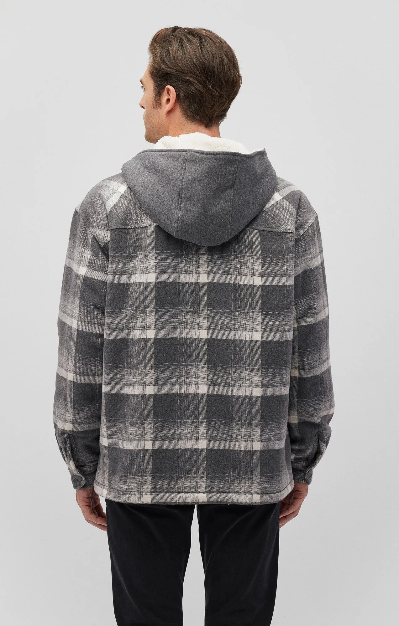PLAID HOODED SHACKET IN BLACK CHECK sold by Mavi product image thumbnail 3