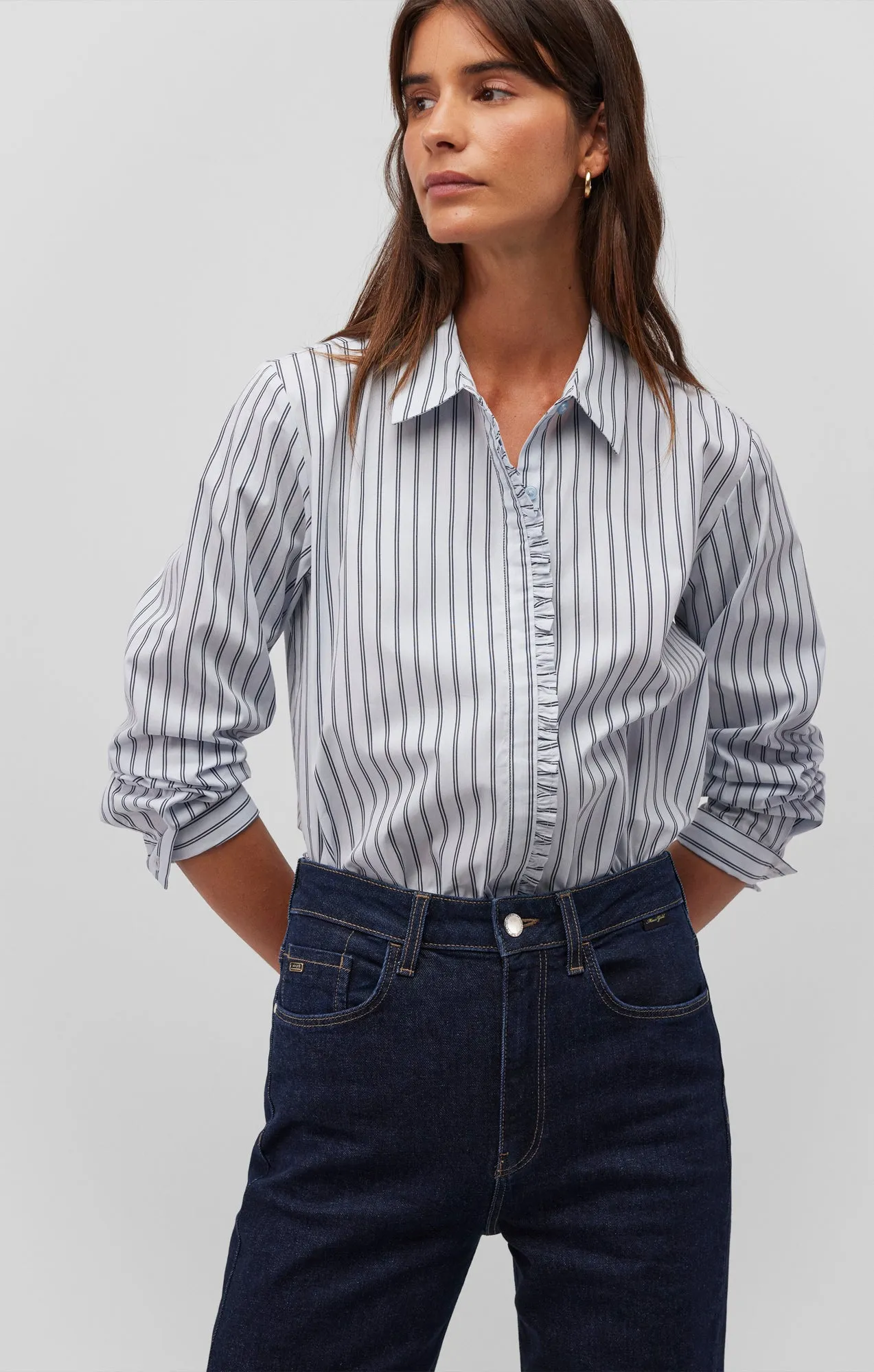 LONG SLEEVE BUTTON-UP SHIRT IN NAVY STRIPED sold by Mavi product image thumbnail 3