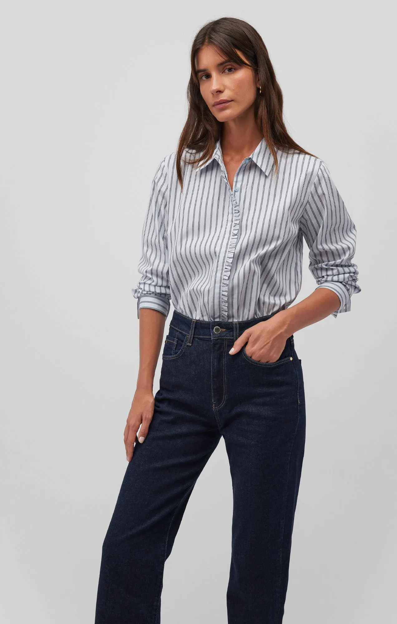 LONG SLEEVE BUTTON-UP SHIRT IN NAVY STRIPED sold by Mavi product image thumbnail 2