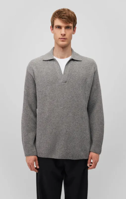 POLO COLLAR SWEATER IN GREY MELANGE sold by Mavi