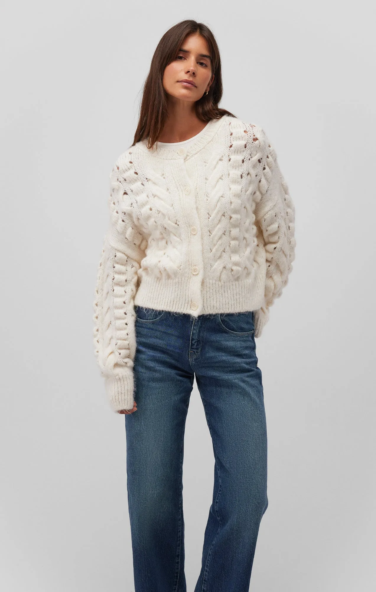 KNIT BUTTON CARDIGAN IN COCONUT MILK sold by Mavi