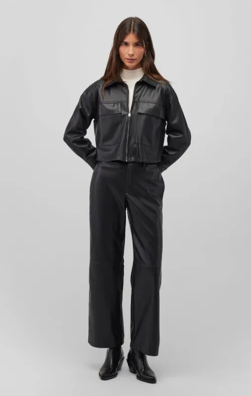 FAUX LEATHER WIDE LEG PANTS IN BLACK sold by Mavi