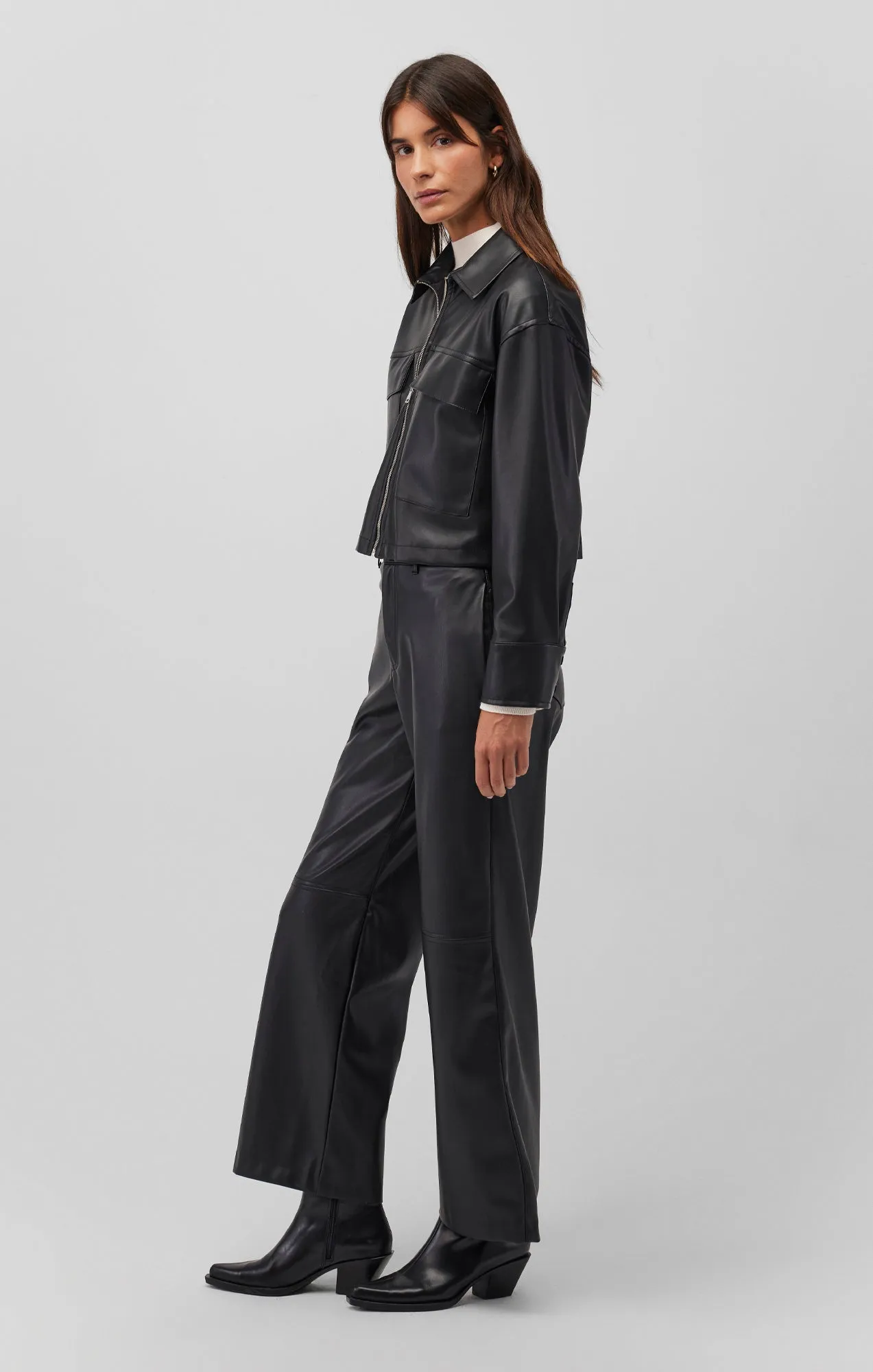 FAUX LEATHER WIDE LEG PANTS IN BLACK sold by Mavi product image thumbnail 3