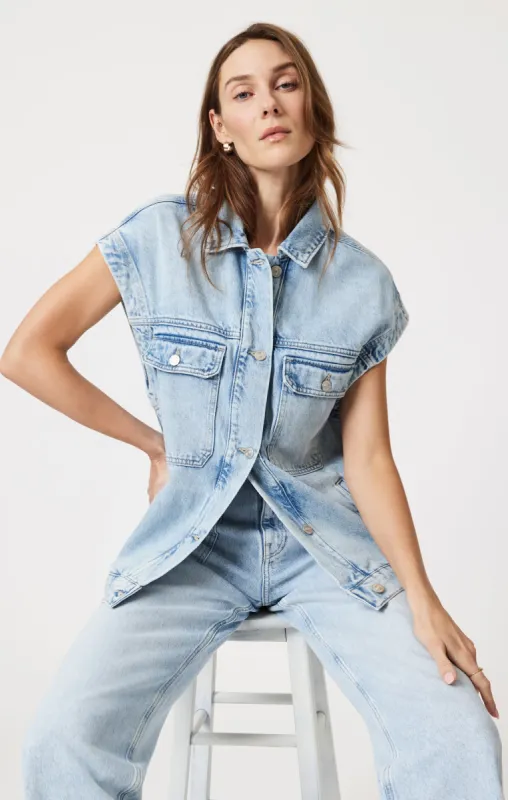 NADIA VEST IN BLEACHED WELL BLUE sold by Mavi