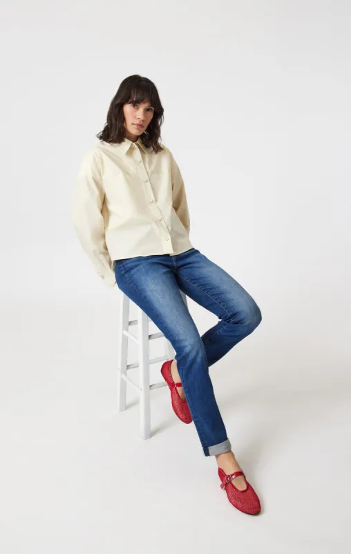 KATHLEEN SLIM BOYFRIEND IN DARK BRUSHED FLEX BLUE sold by Mavi