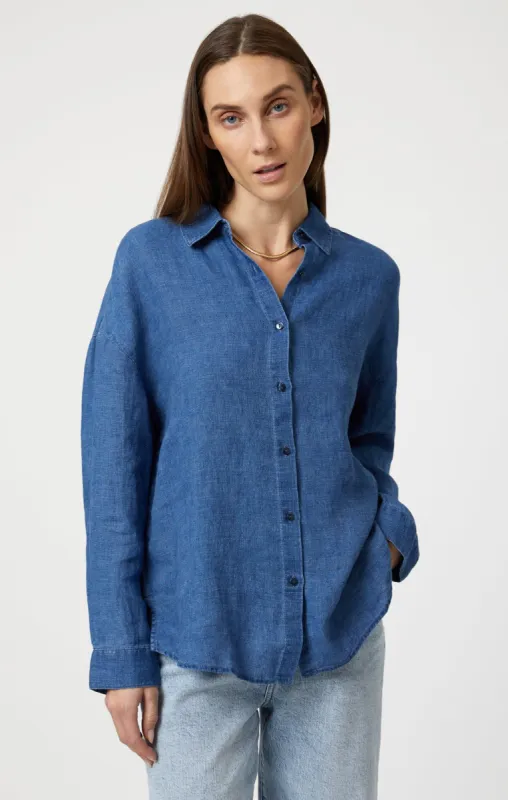 LINEN LONG SLEEVE SHIRT IN ENSIGN BLUE sold by Mavi