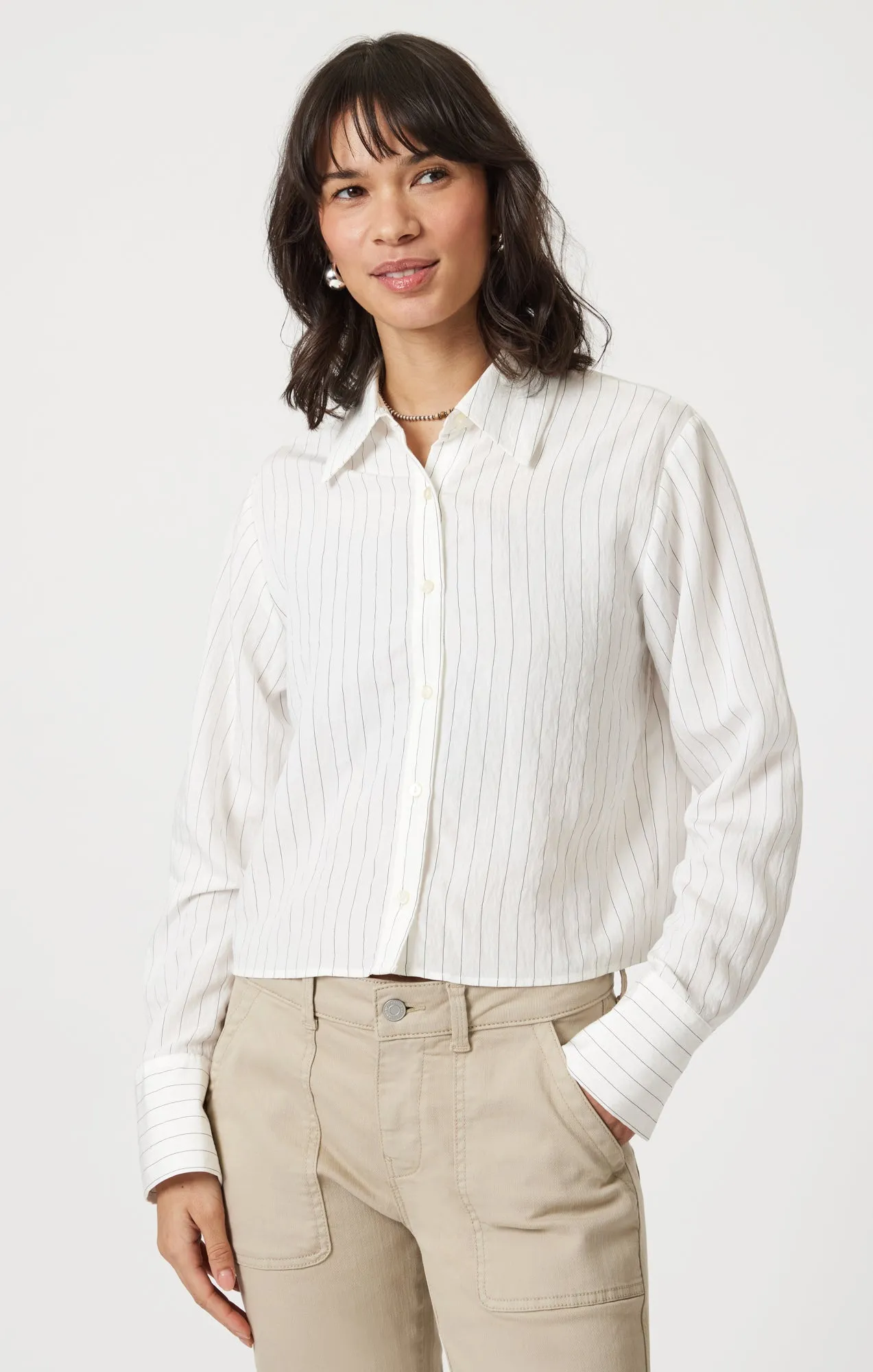 LONG SLEEVE BUTTON-UP SHIRT IN BLACK PIN STRIPE sold by Mavi