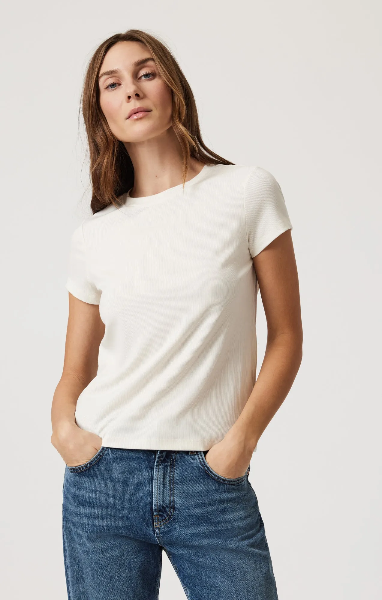 LUXE TOUCH TENCEL™ RIBBED T-SHIRT IN COCONUT MILK sold by Mavi