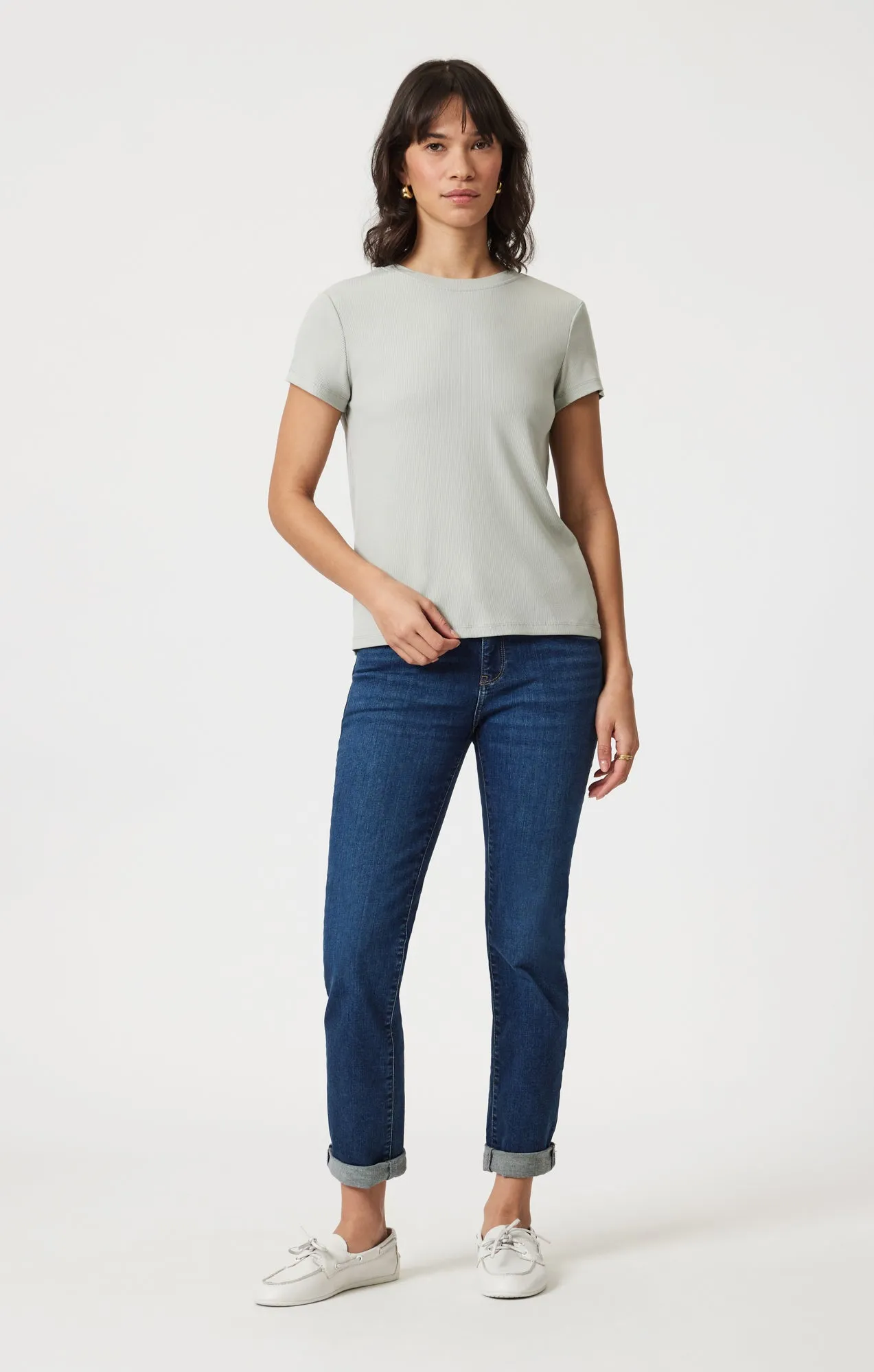 LUXE TOUCH TENCEL™ RIBBED T-SHIRT IN PIGEON sold by Mavi product image thumbnail 3