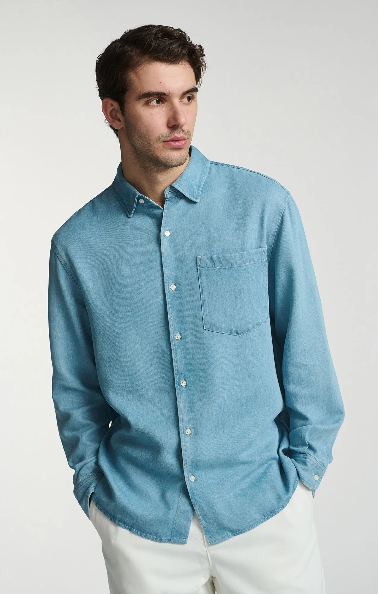 LONG SLEEVE BUTTON-UP TENCEL™ SHIRT IN INDIGO sold by Mavi product image thumbnail 5