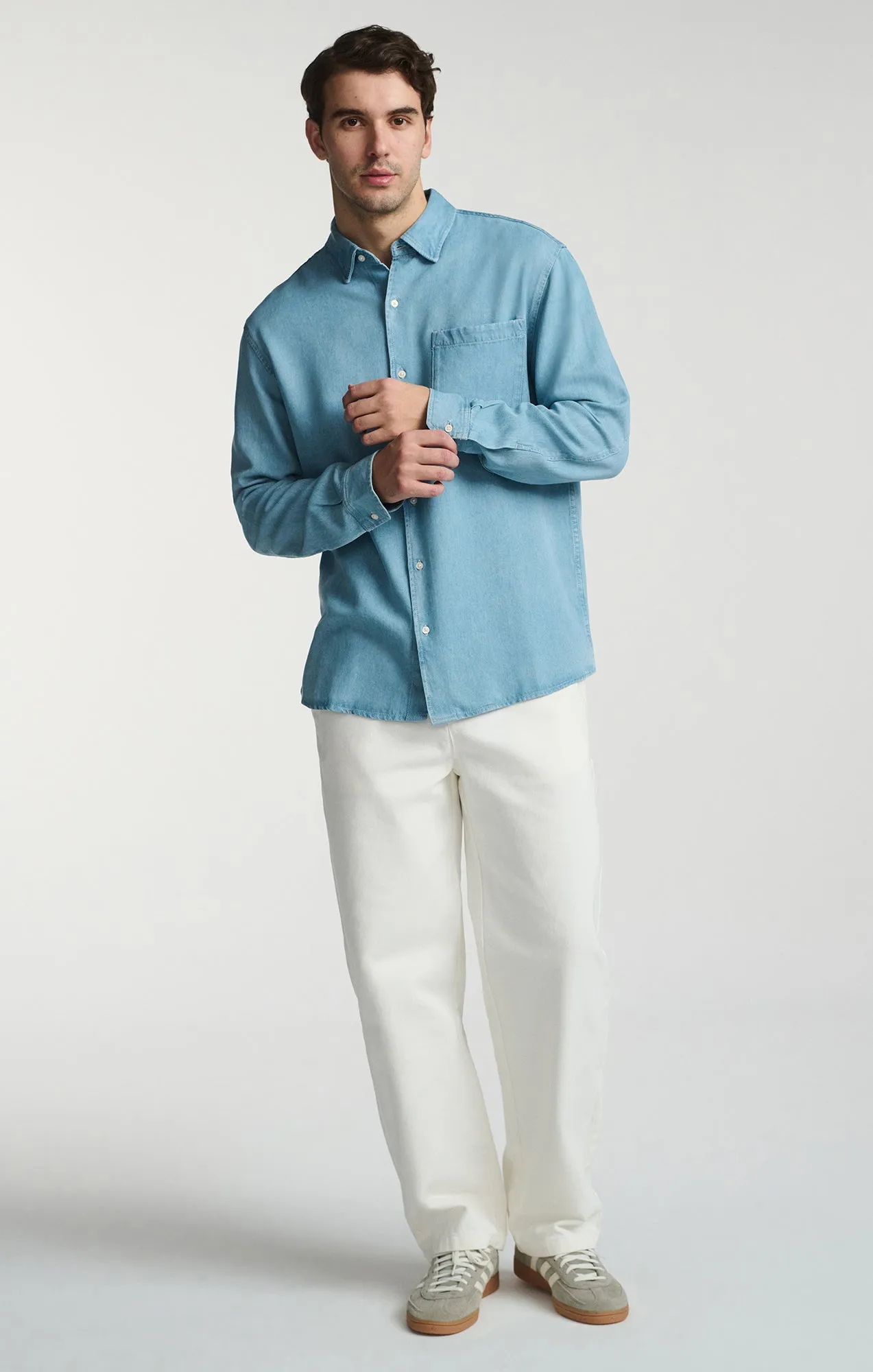 LONG SLEEVE BUTTON-UP TENCEL™ SHIRT IN INDIGO sold by Mavi product image thumbnail 4