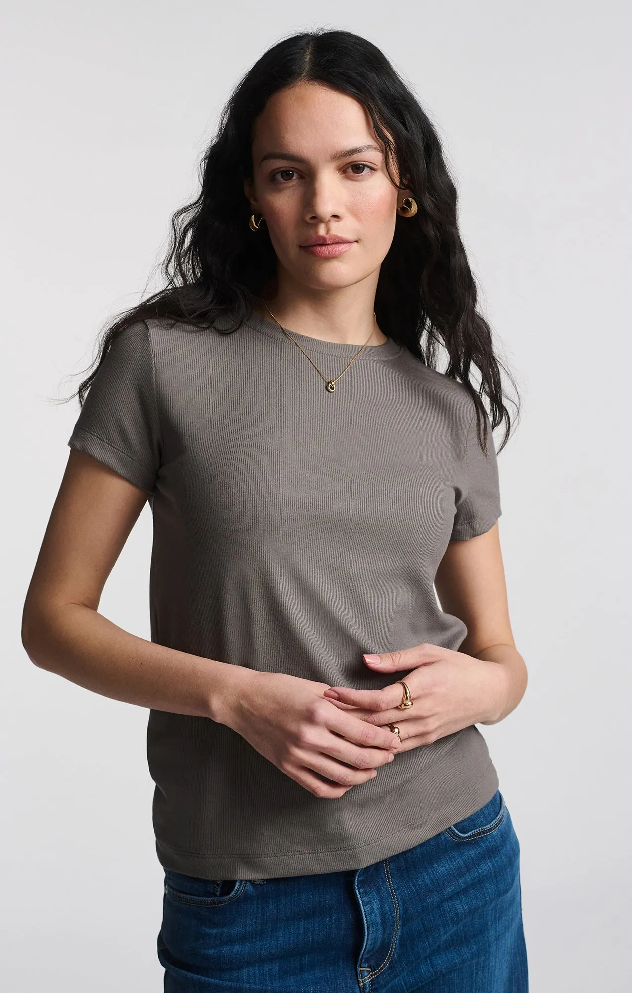 LUXE TOUCH TENCEL™ RIBBED T-SHIRT IN DARK GULL GRAY sold by Mavi