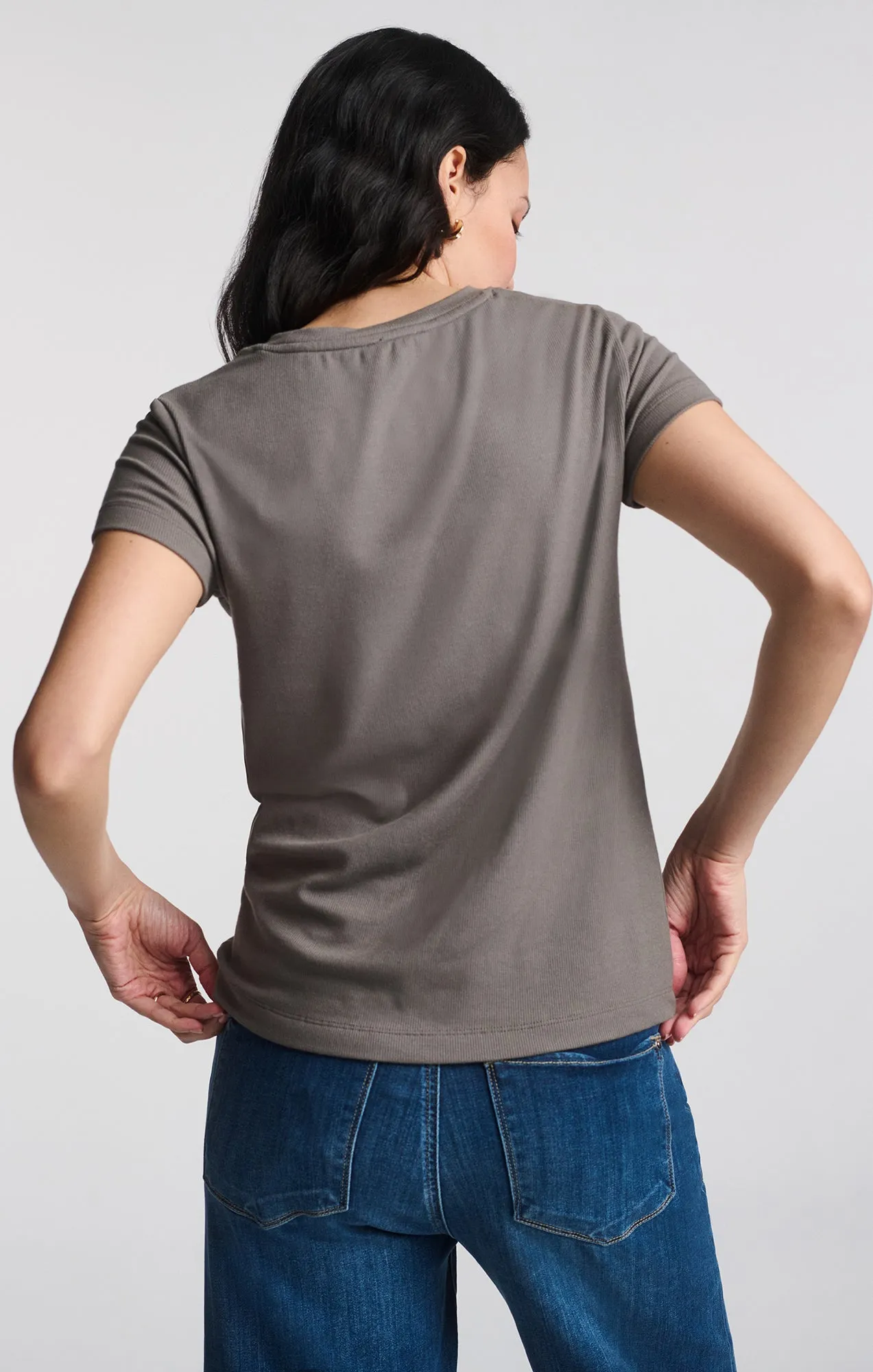 LUXE TOUCH TENCEL™ RIBBED T-SHIRT IN DARK GULL GRAY sold by Mavi product image thumbnail 4