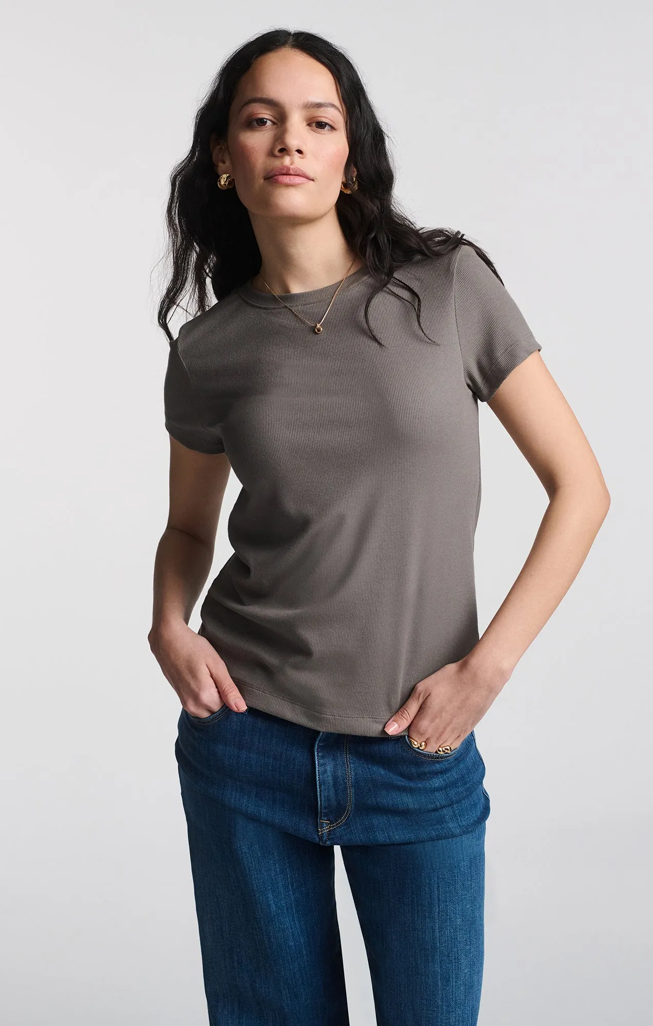 LUXE TOUCH TENCEL™ RIBBED T-SHIRT IN DARK GULL GRAY sold by Mavi product image thumbnail 2