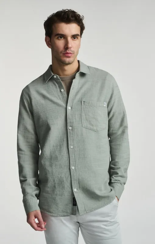 ONE POCKET LONG SLEEVE BUTTON-UP SHIRT IN AGAVE GREEN sold by Mavi