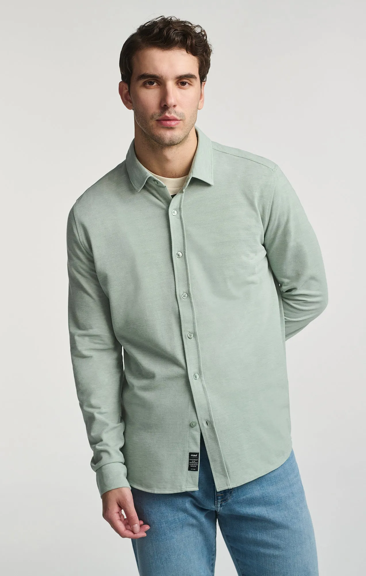 LONG SLEEVE BUTTON-UP SHIRT IN LILY PAD sold by Mavi product image thumbnail 3