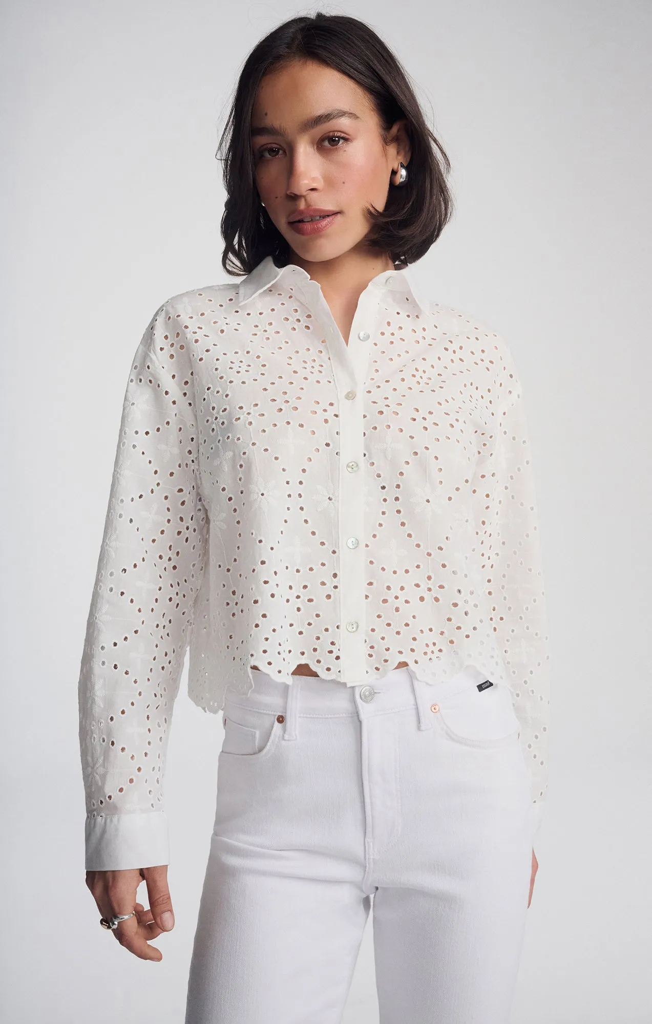 CROPPED EYELET SHIRT IN WHITE sold by Mavi