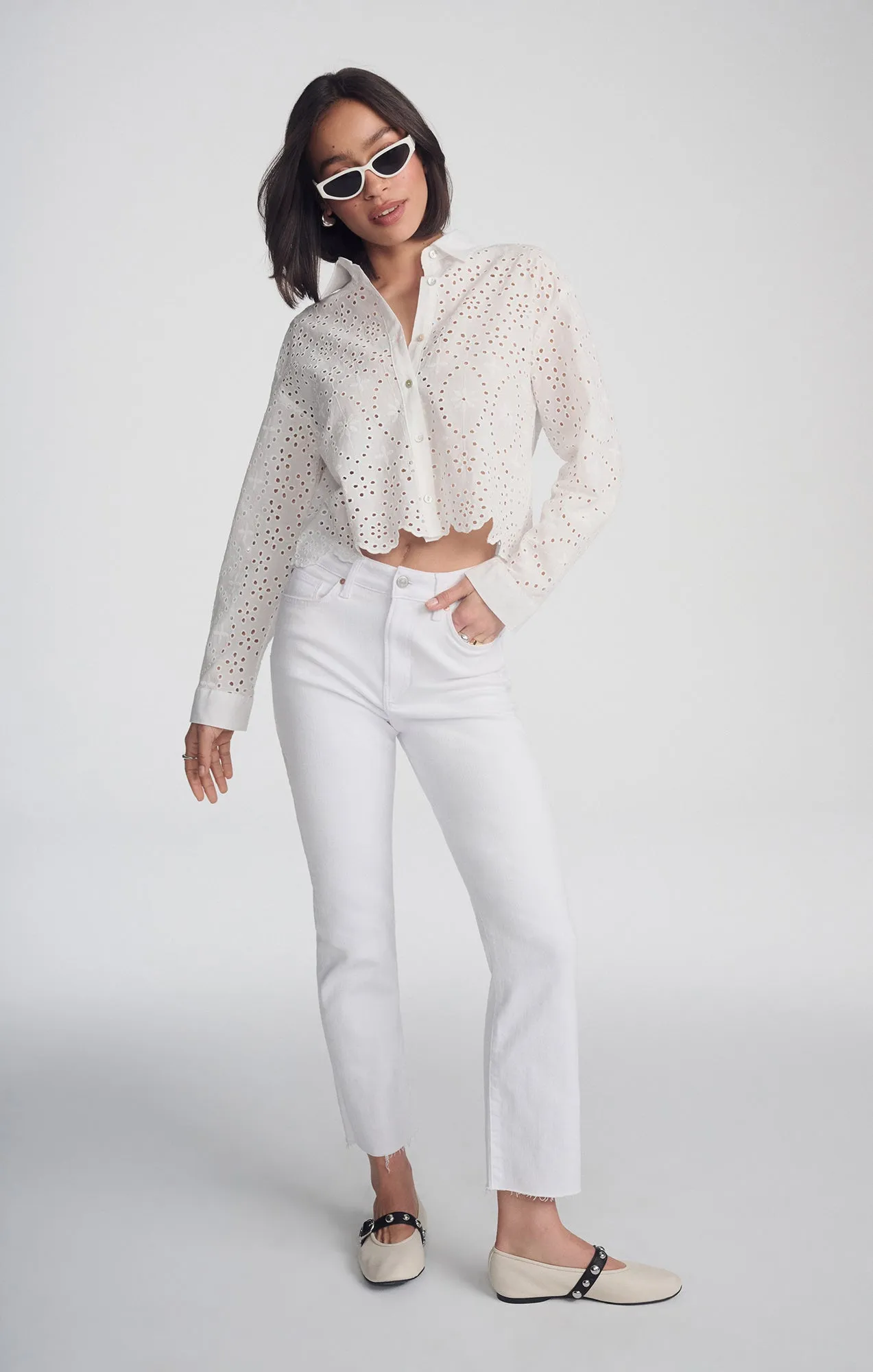 CROPPED EYELET SHIRT IN WHITE sold by Mavi product image thumbnail 2