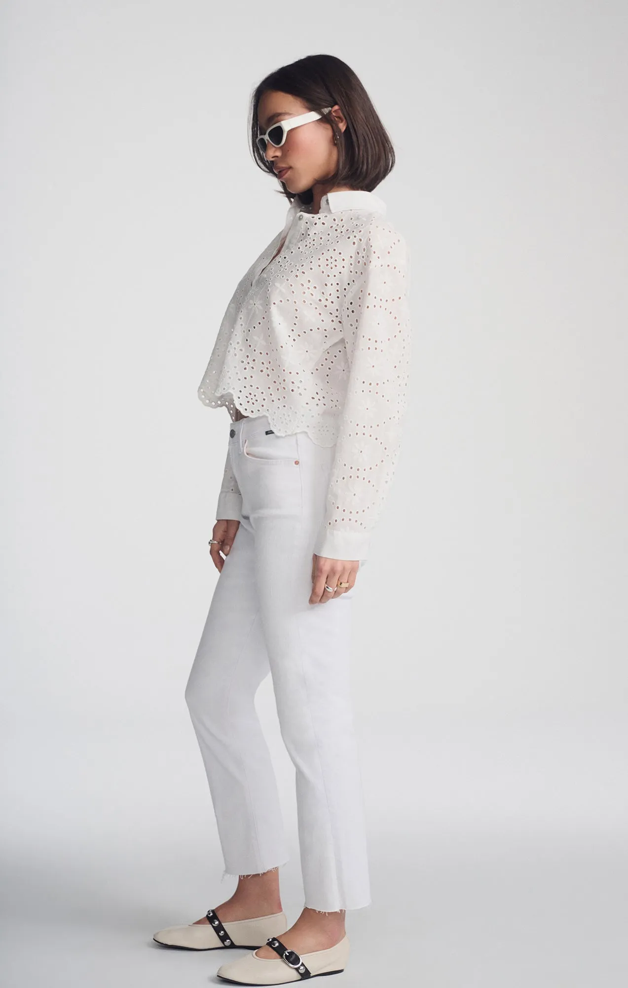 CROPPED EYELET SHIRT IN WHITE sold by Mavi product image thumbnail 3