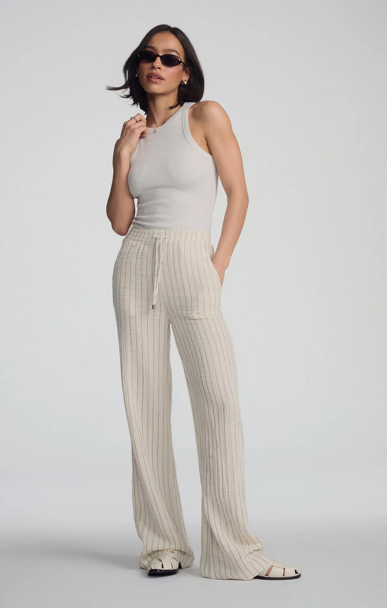 GAUZE PANTS IN GREY STRIPE sold by Mavi
