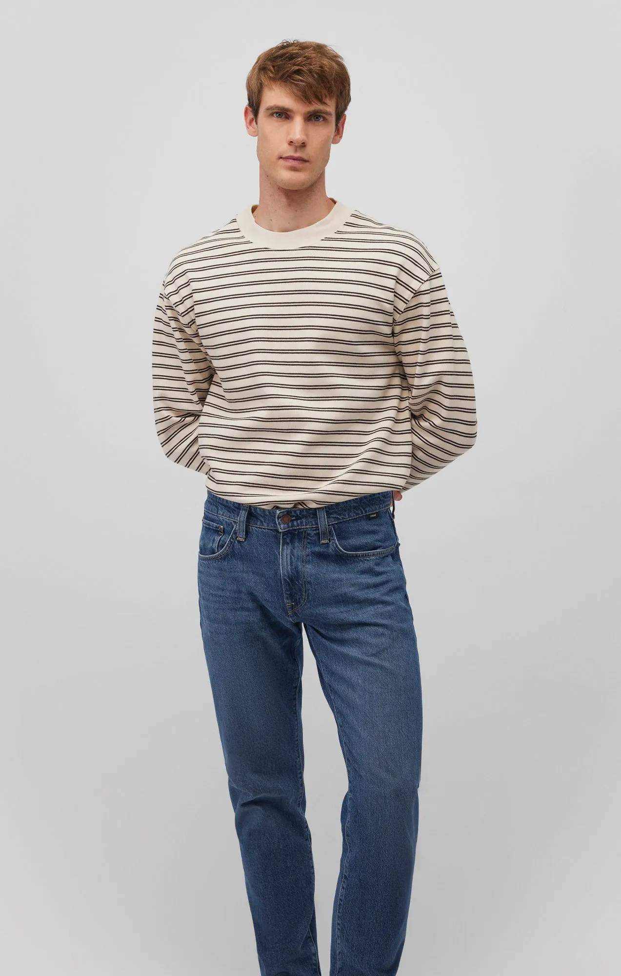 STRIPED CREW NECK SWEATSHIRT IN CHOCOLATE TORTE sold by Mavi product image thumbnail 2