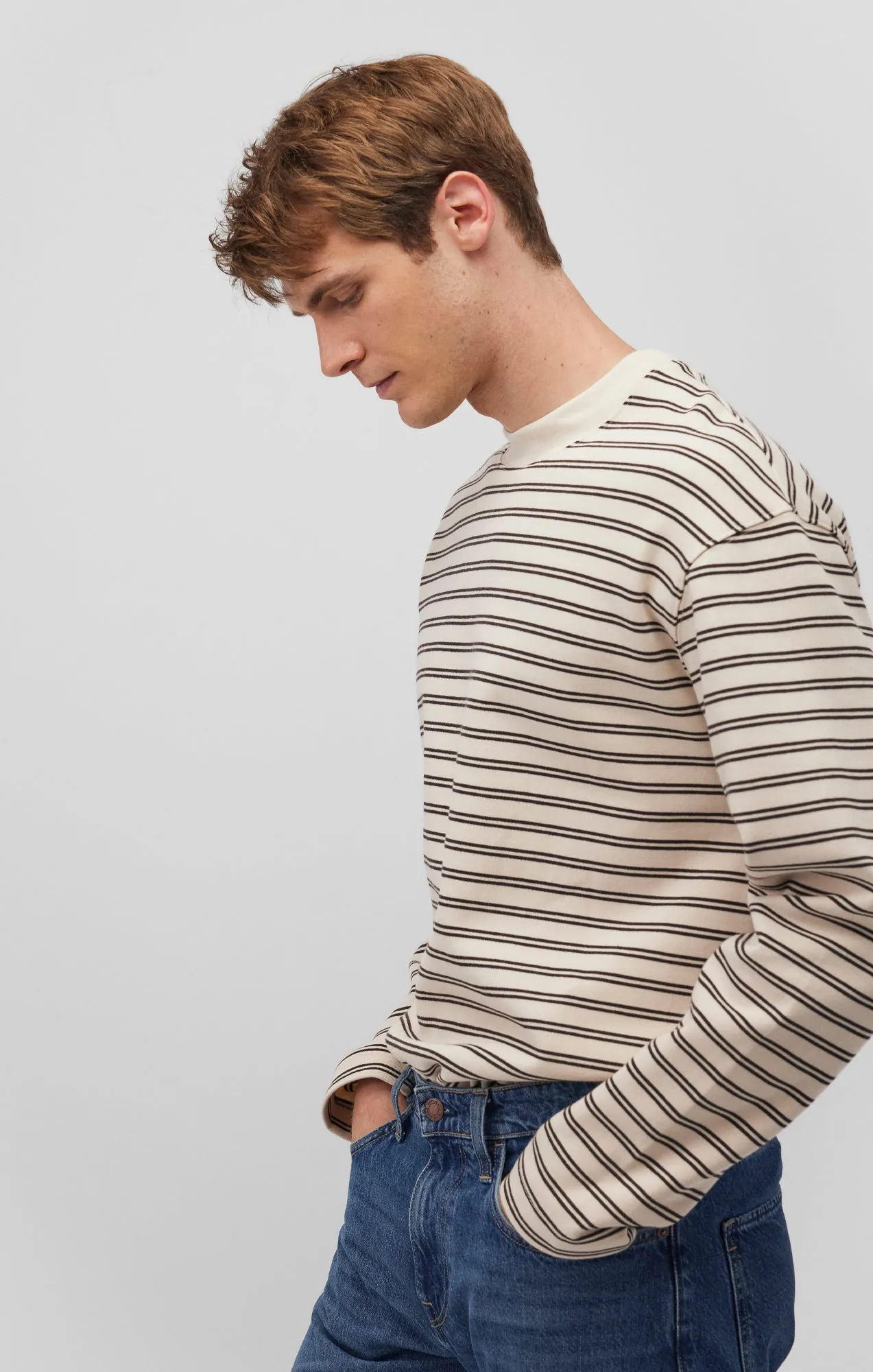 STRIPED CREW NECK SWEATSHIRT IN CHOCOLATE TORTE sold by Mavi product image thumbnail 3