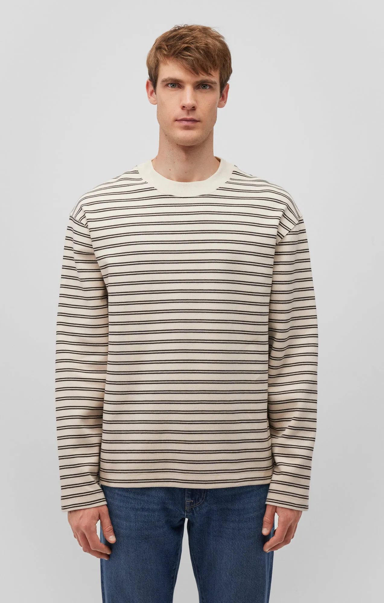 STRIPED CREW NECK SWEATSHIRT IN CHOCOLATE TORTE sold by Mavi