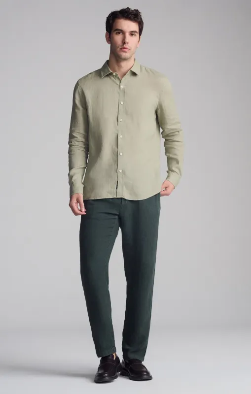 LINEN LONG SLEEVE BUTTON-UP SHIRT IN SEAGRASS sold by Mavi