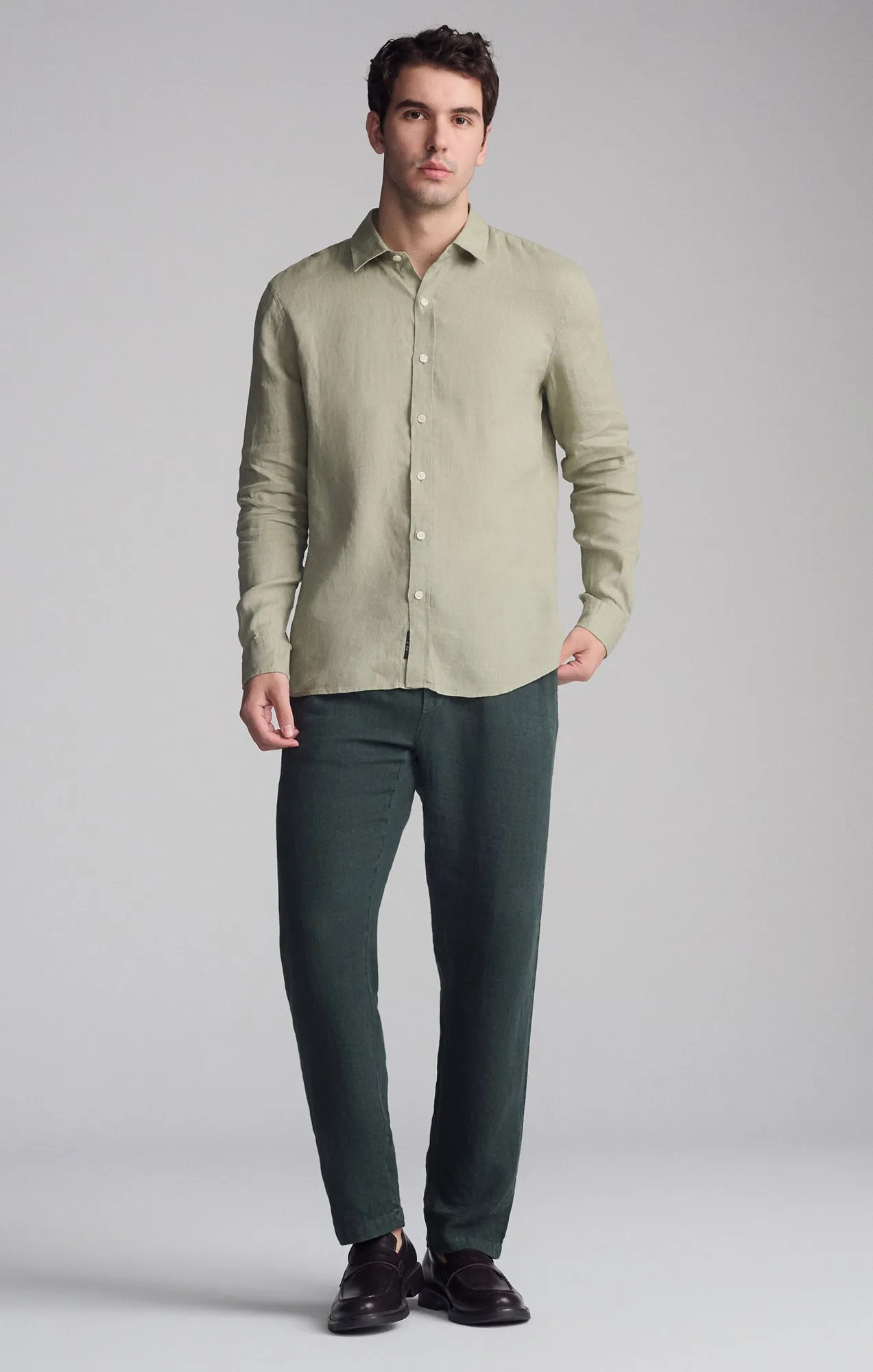 LINEN LONG SLEEVE BUTTON-UP SHIRT IN SEAGRASS sold by Mavi