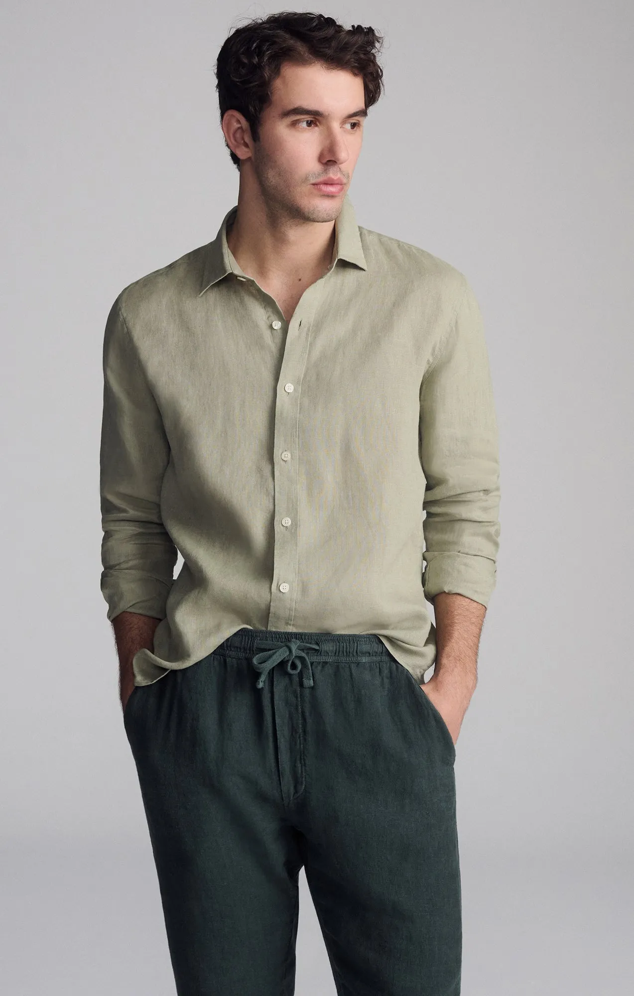 LINEN LONG SLEEVE BUTTON-UP SHIRT IN SEAGRASS sold by Mavi product image thumbnail 5