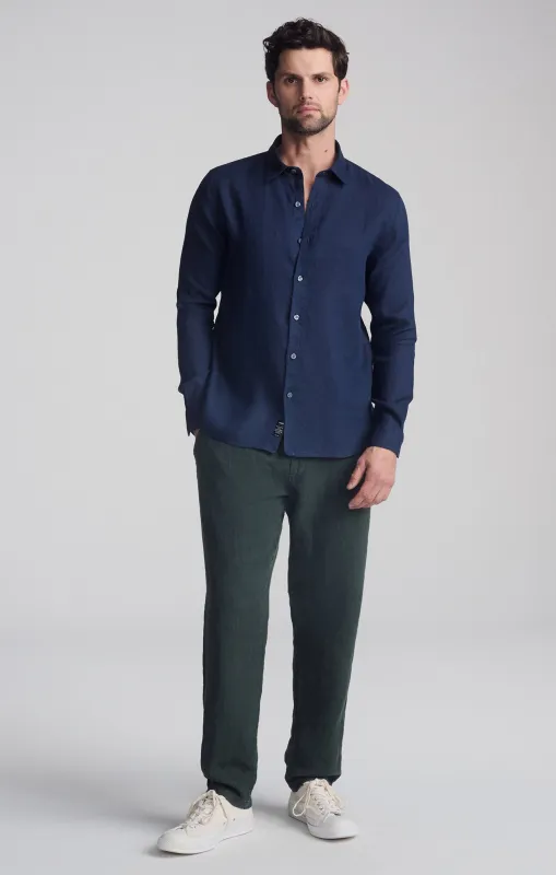 LINEN LONG SLEEVE BUTTON-UP SHIRT IN BLACK IRIS sold by Mavi