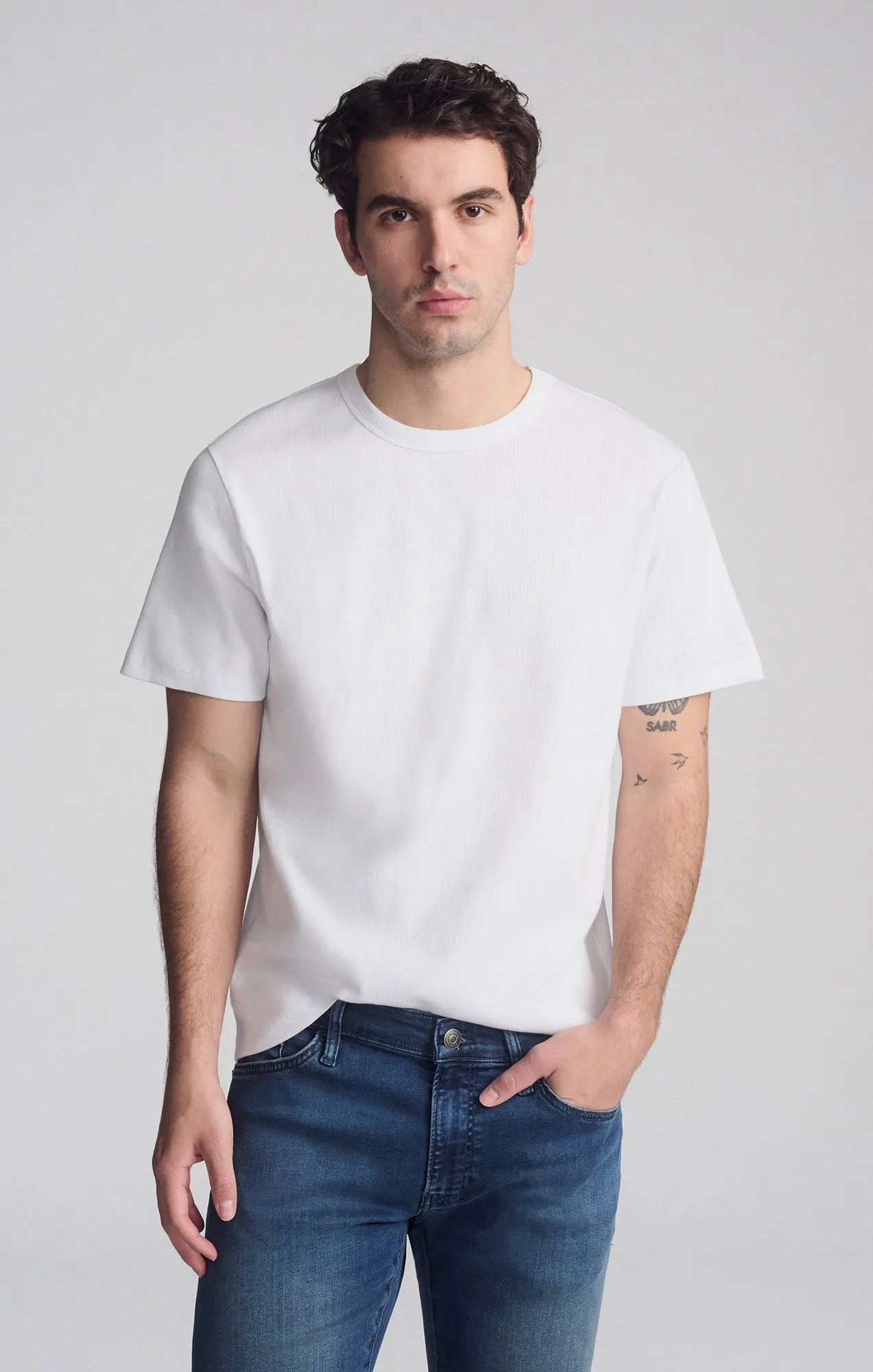 RIBBED SHORT SLEEVE CREW NECK T-SHIRT IN WHITE sold by Mavi