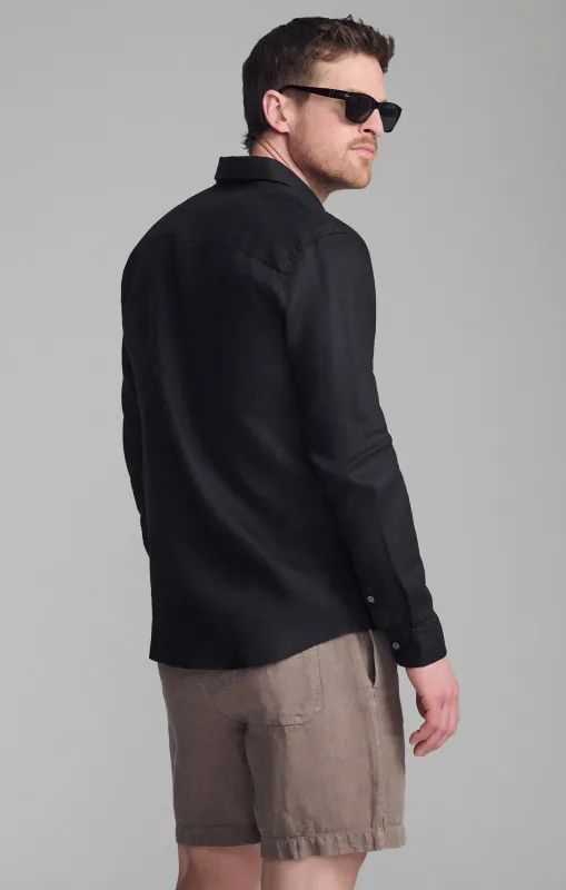 LINEN LONG SLEEVE BUTTON-UP SHIRT IN BLACK sold by Mavi