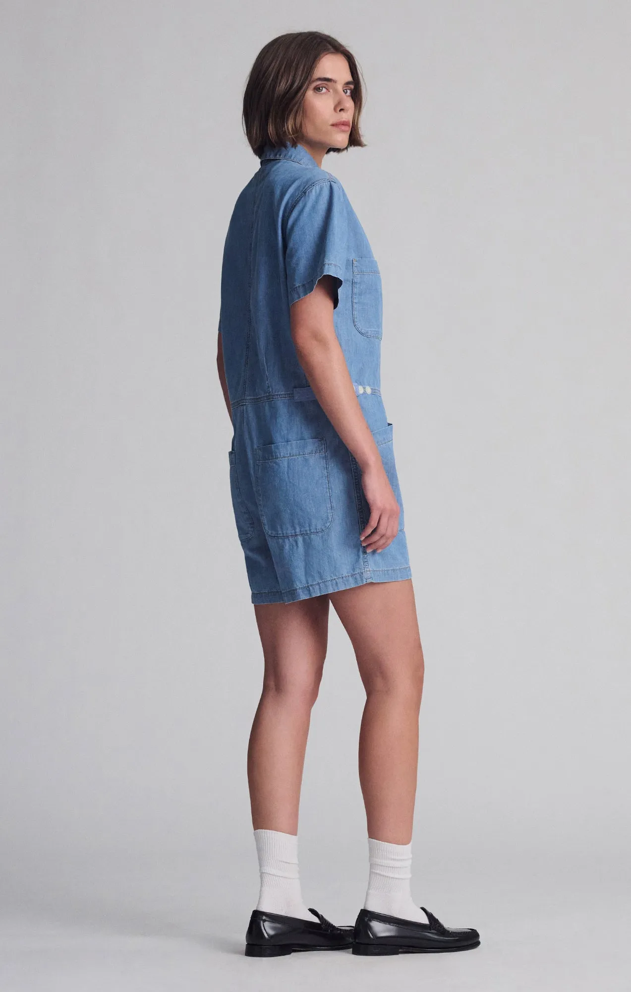 NOREEN DENIM ROMPER IN MID VINTAGE LIGHT DENIM sold by Mavi product image thumbnail 2