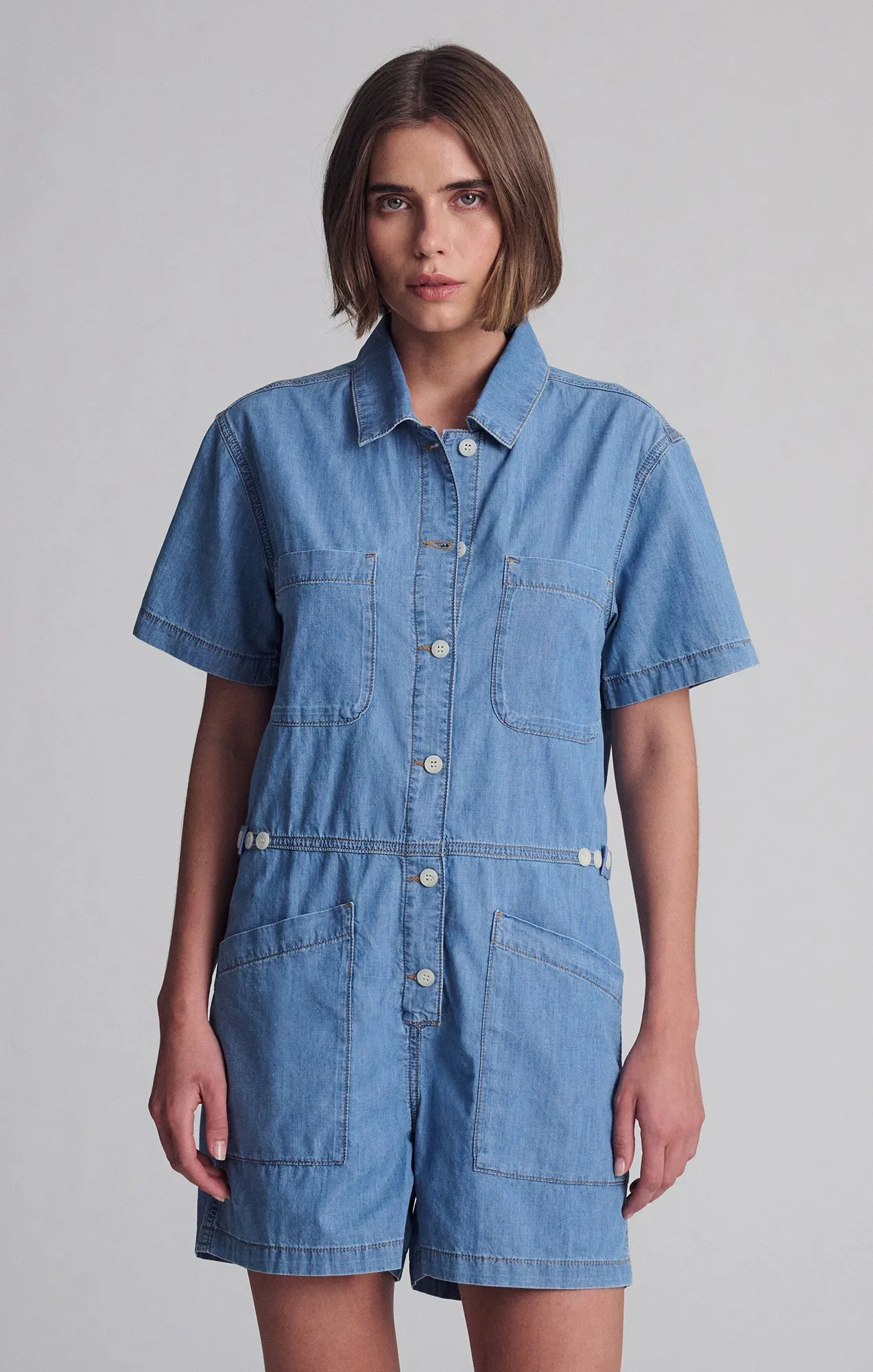 NOREEN DENIM ROMPER IN MID VINTAGE LIGHT DENIM sold by Mavi product image thumbnail 3