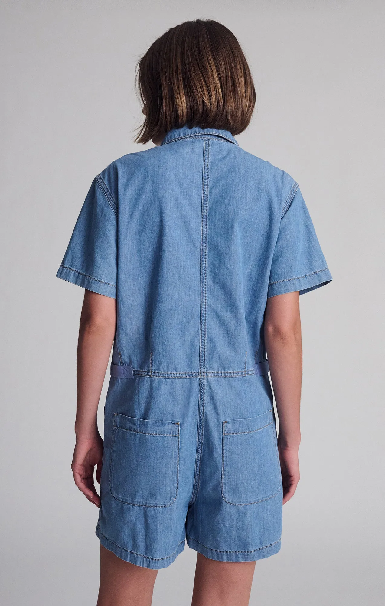 NOREEN DENIM ROMPER IN MID VINTAGE LIGHT DENIM sold by Mavi product image thumbnail 4